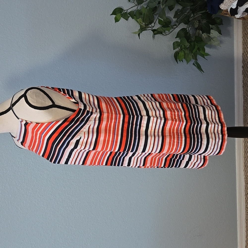 TOMMY HILFIGER Linen Halter Sheath Midi Dress Sz 12 Colorblock Preppy Collegiate - Picture 4 of 12